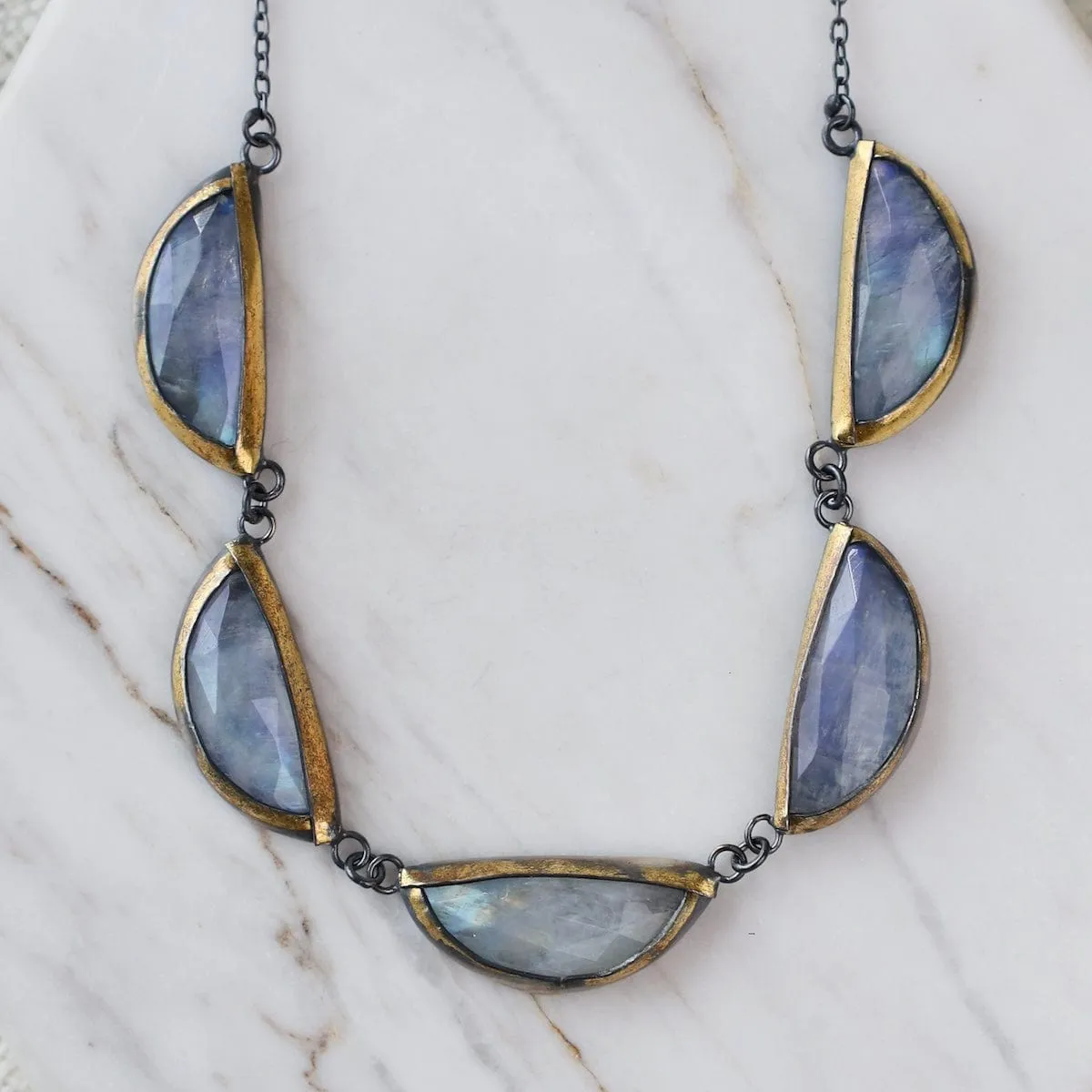 Moonstone Folded Five Crescent Necklace