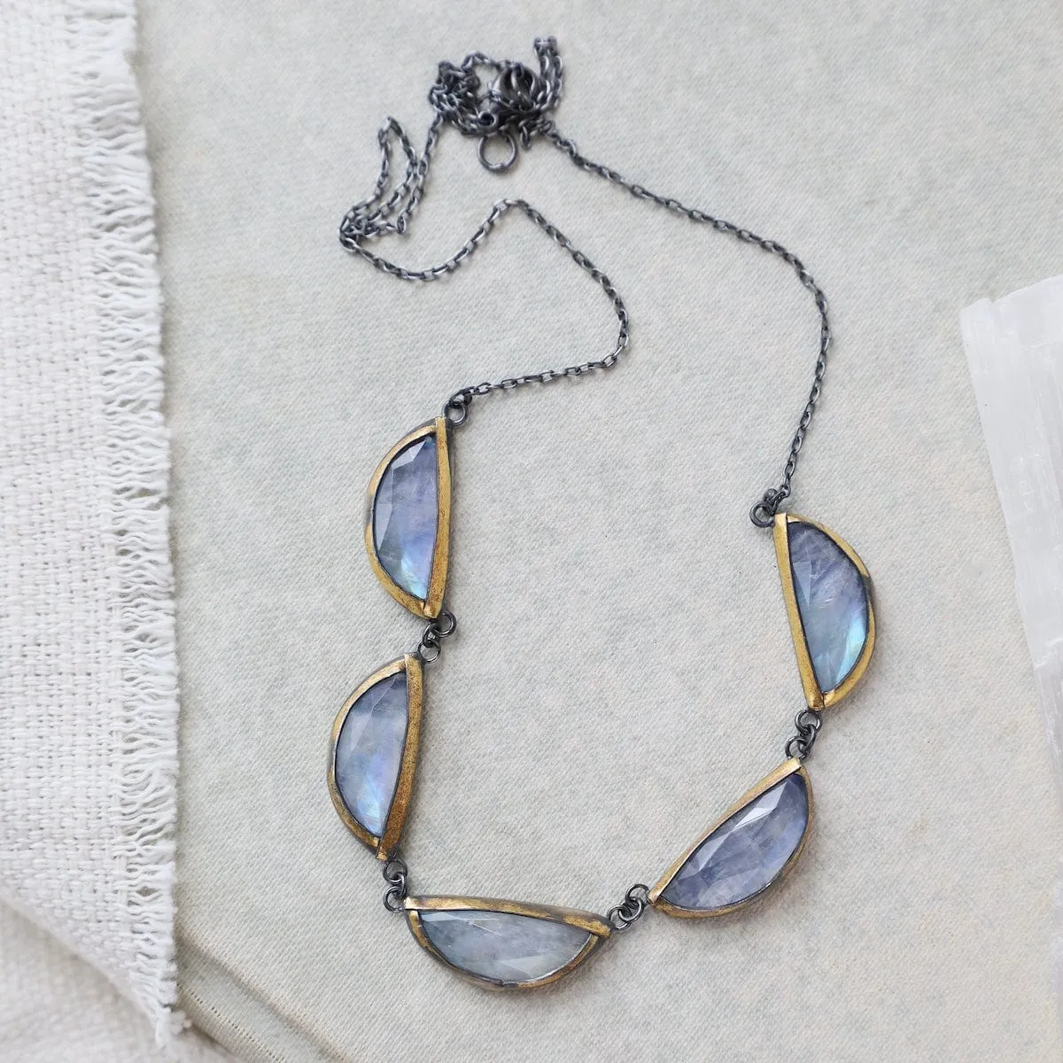 Moonstone Folded Five Crescent Necklace