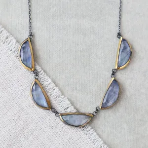 Moonstone Folded Five Crescent Necklace