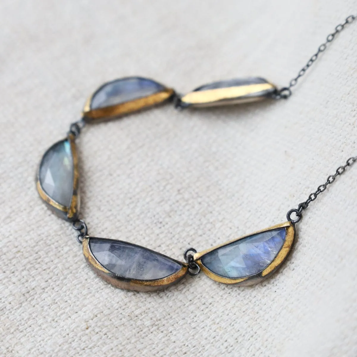 Moonstone Folded Five Crescent Necklace