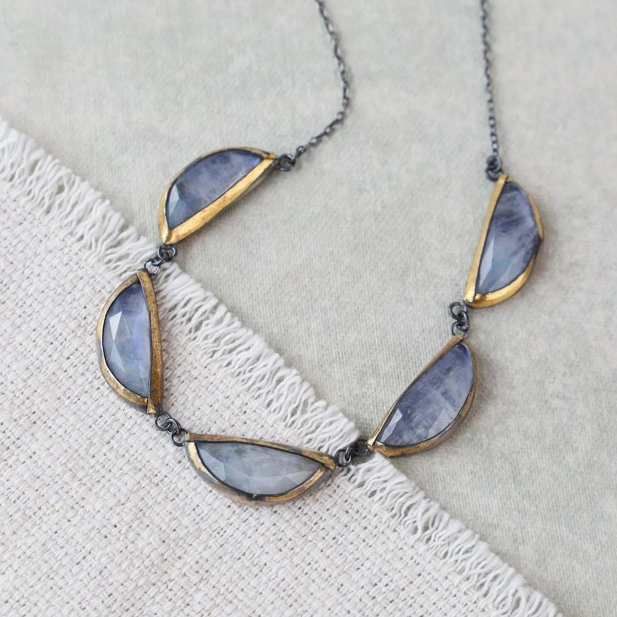 Moonstone Folded Five Crescent Necklace