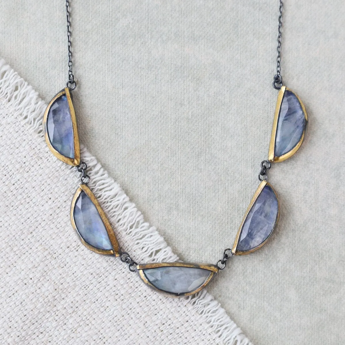 Moonstone Folded Five Crescent Necklace