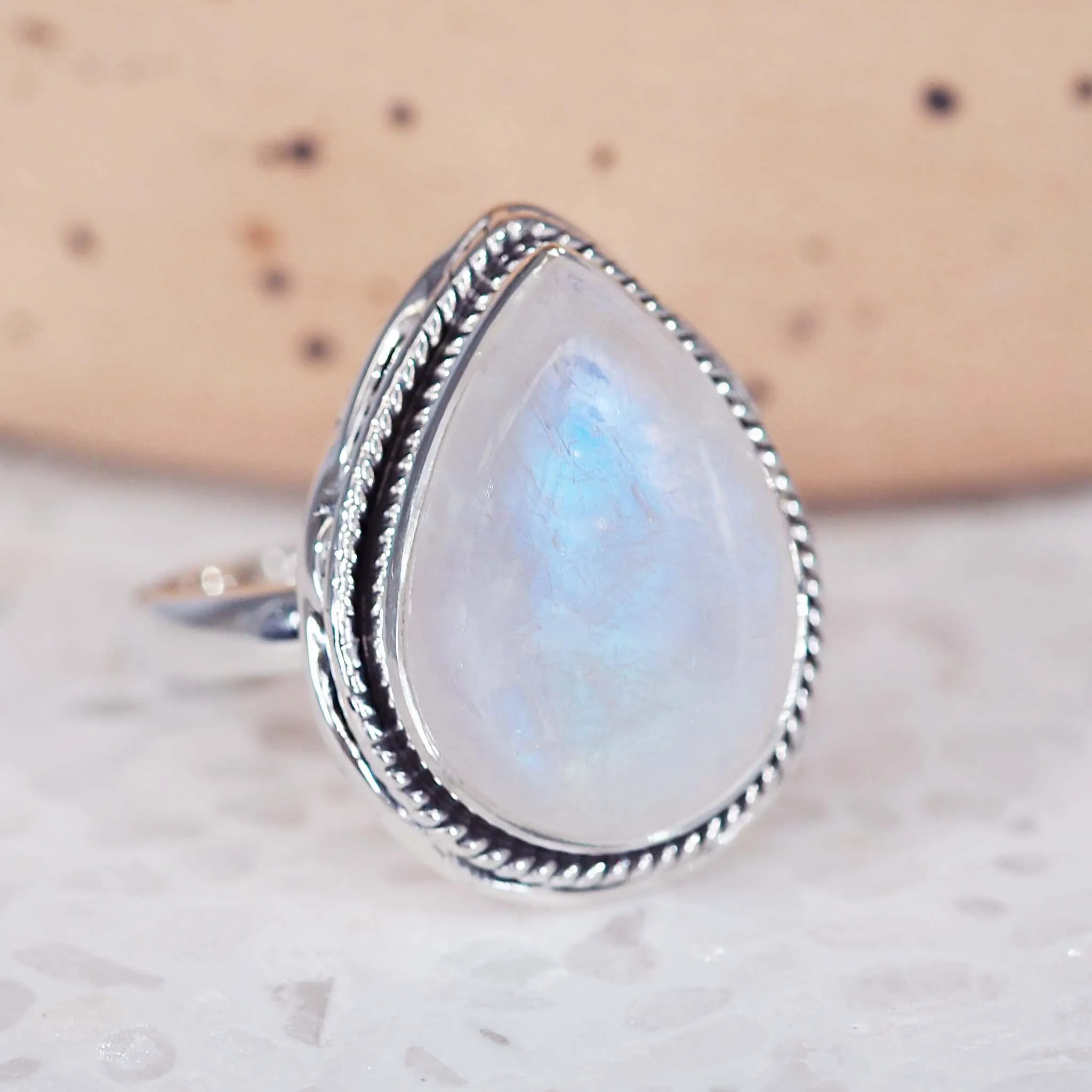 Moonstone Rain Drop Double Twist Ring