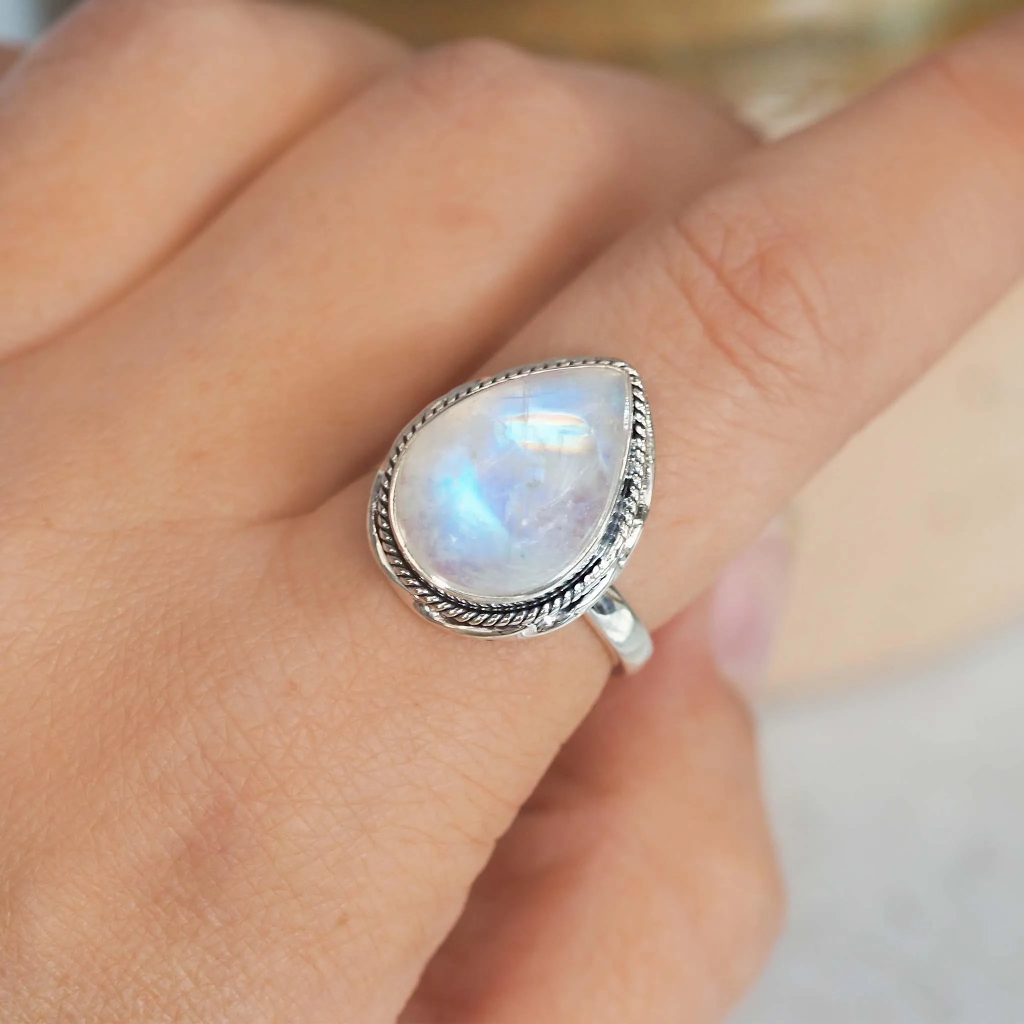 Moonstone Rain Drop Double Twist Ring