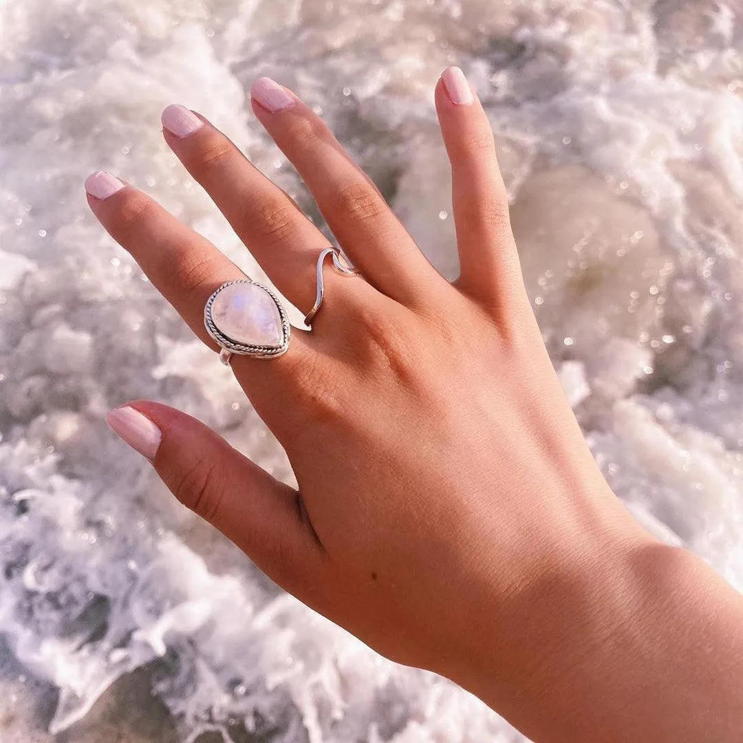 Moonstone Rain Drop Double Twist Ring
