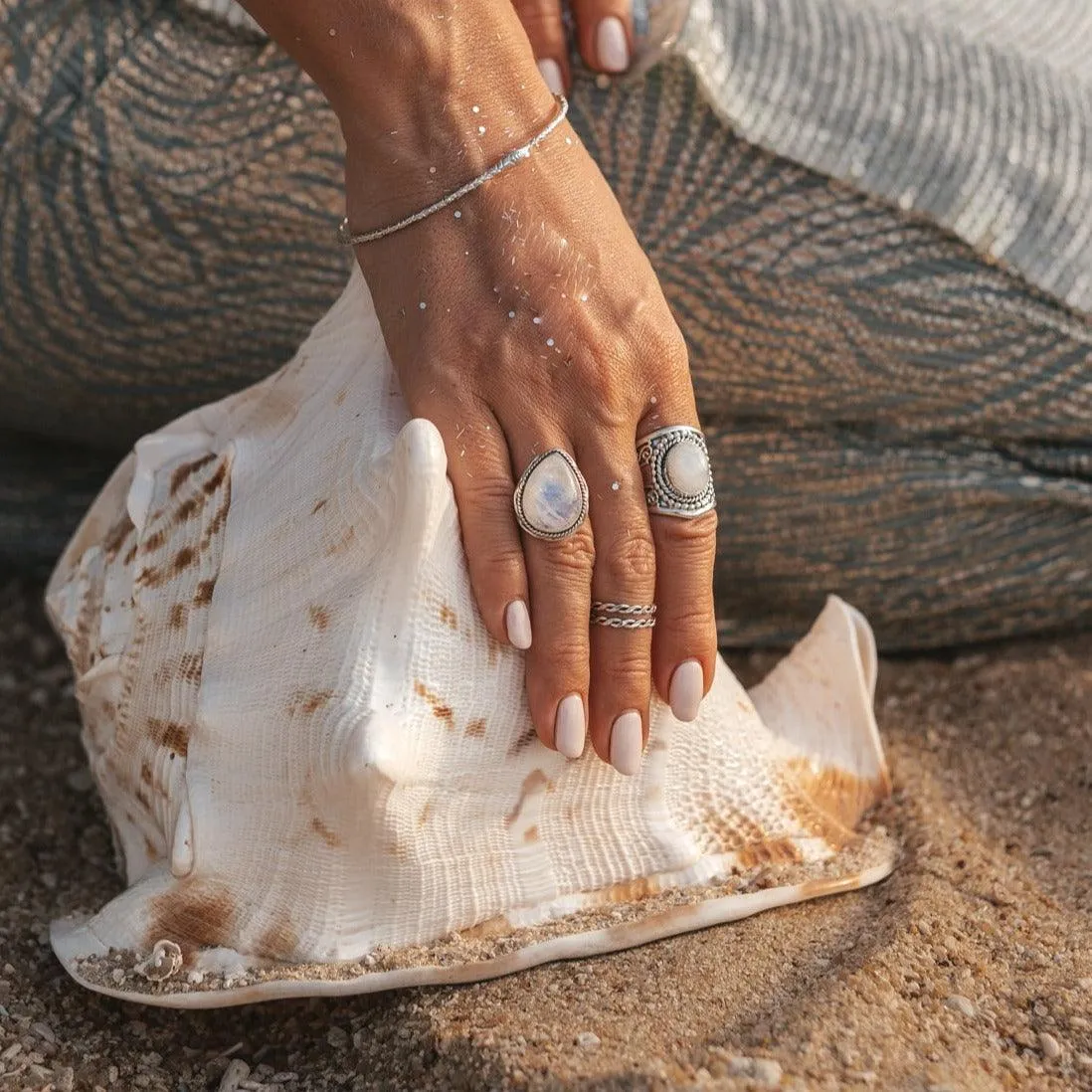 Moonstone Rain Drop Double Twist Ring