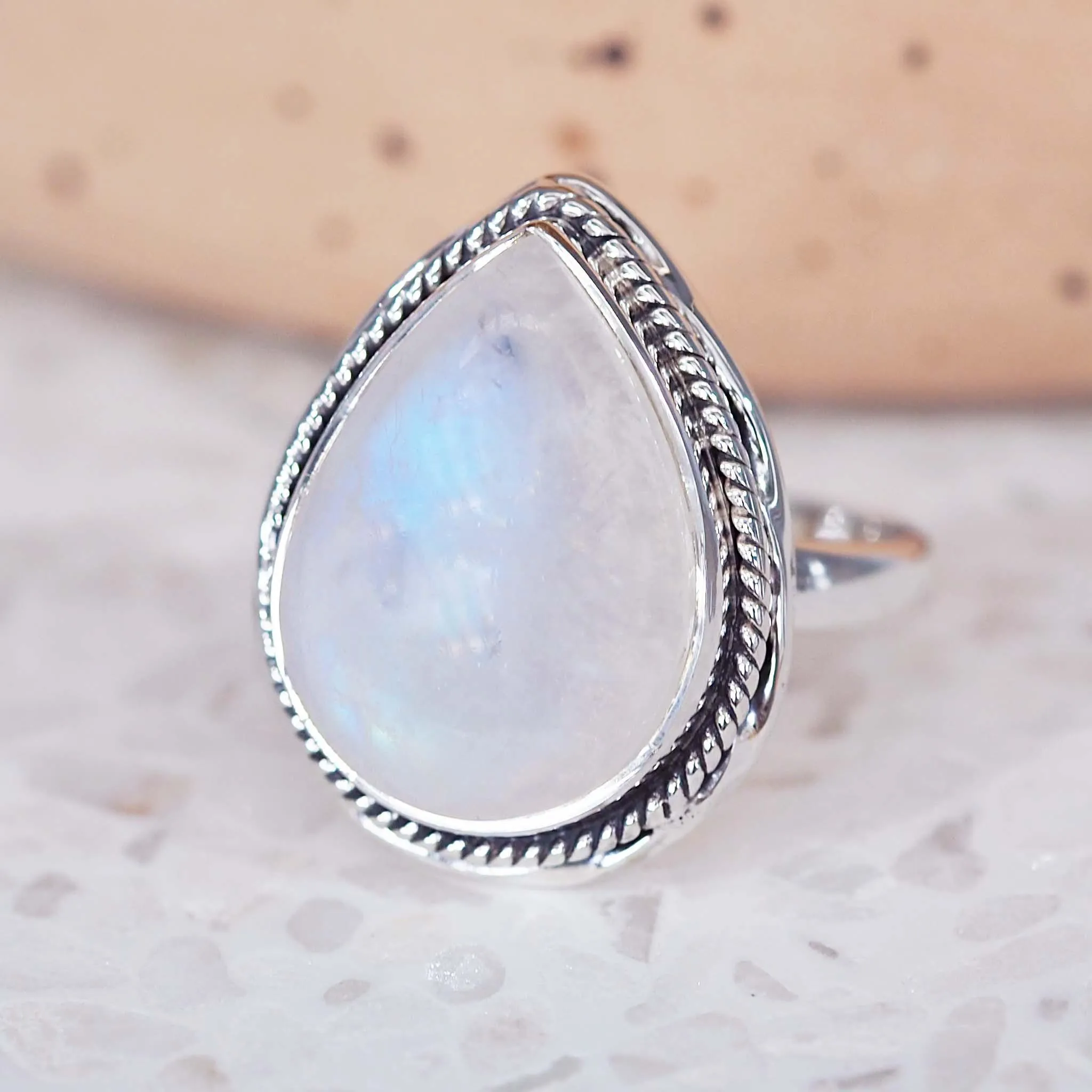 Moonstone Rain Drop Double Twist Ring
