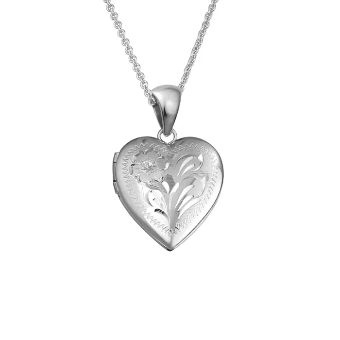 Mountz Collection Engraved Heart Locket in Sterling Silver
