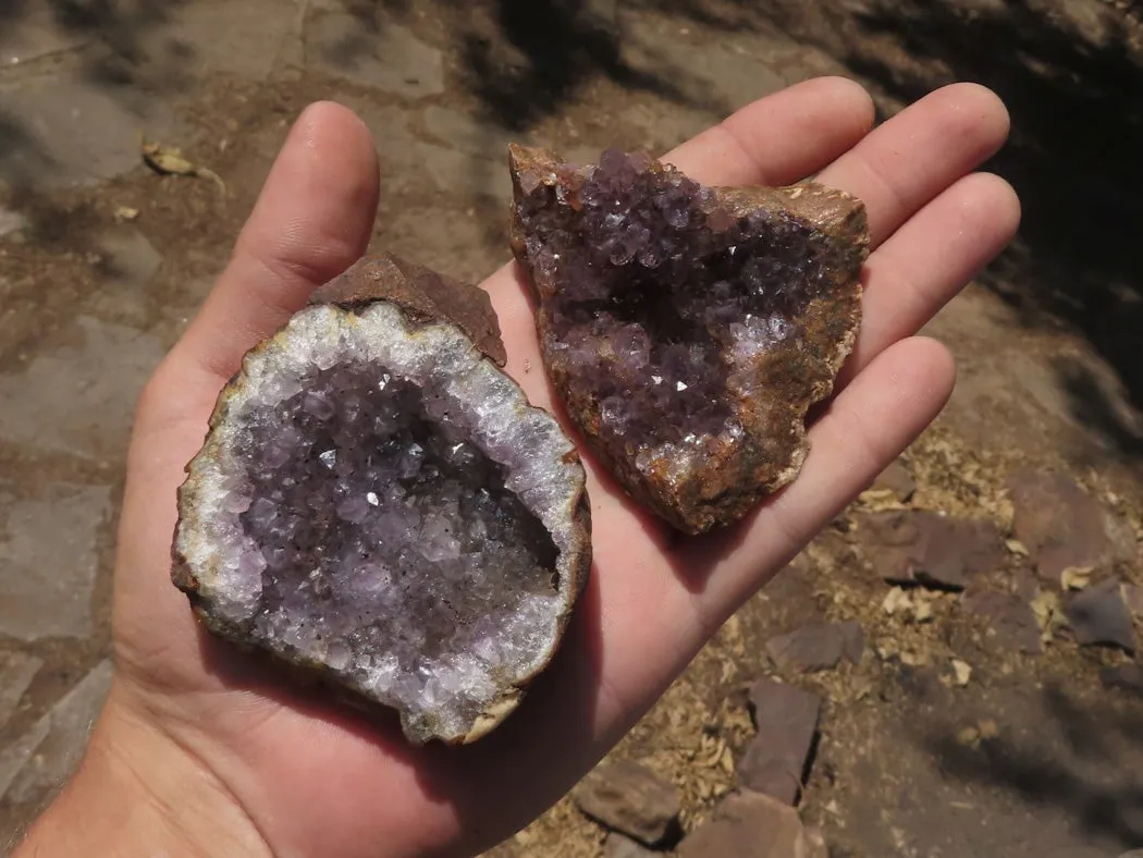 Natural Dark Amethyst Crystal Geodes & Plates x 12 From Zululand, South Africa