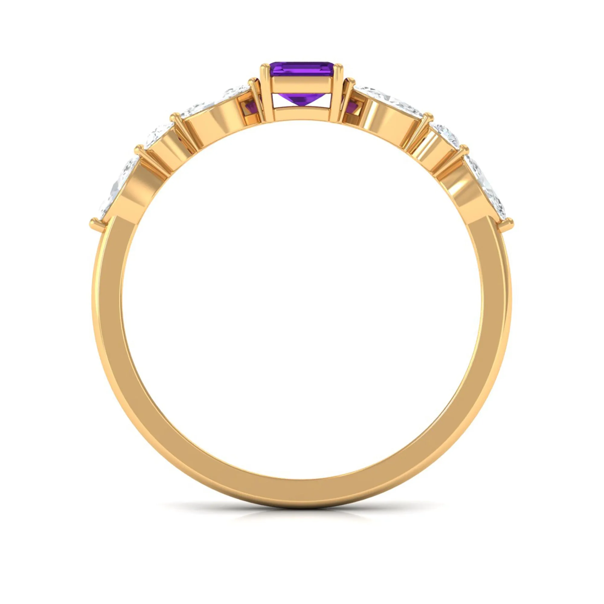 Octagon Amethyst Solitaire Ring with Diamond Side Stones