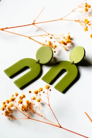 Olive Green Arch Dangle Earrings