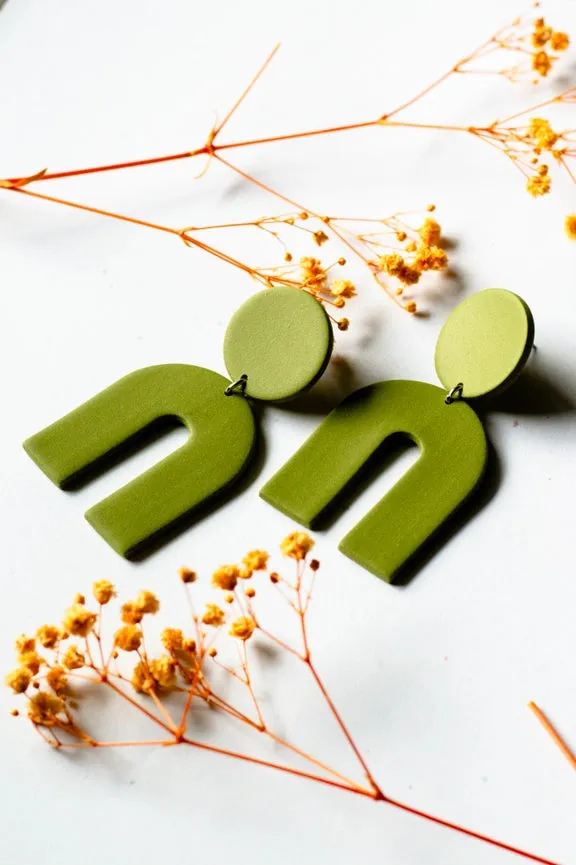 Olive Green Arch Dangle Earrings