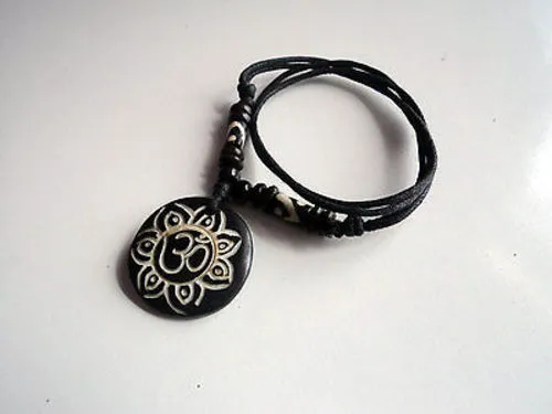 Om In A Flower Bone Pendant Necklace