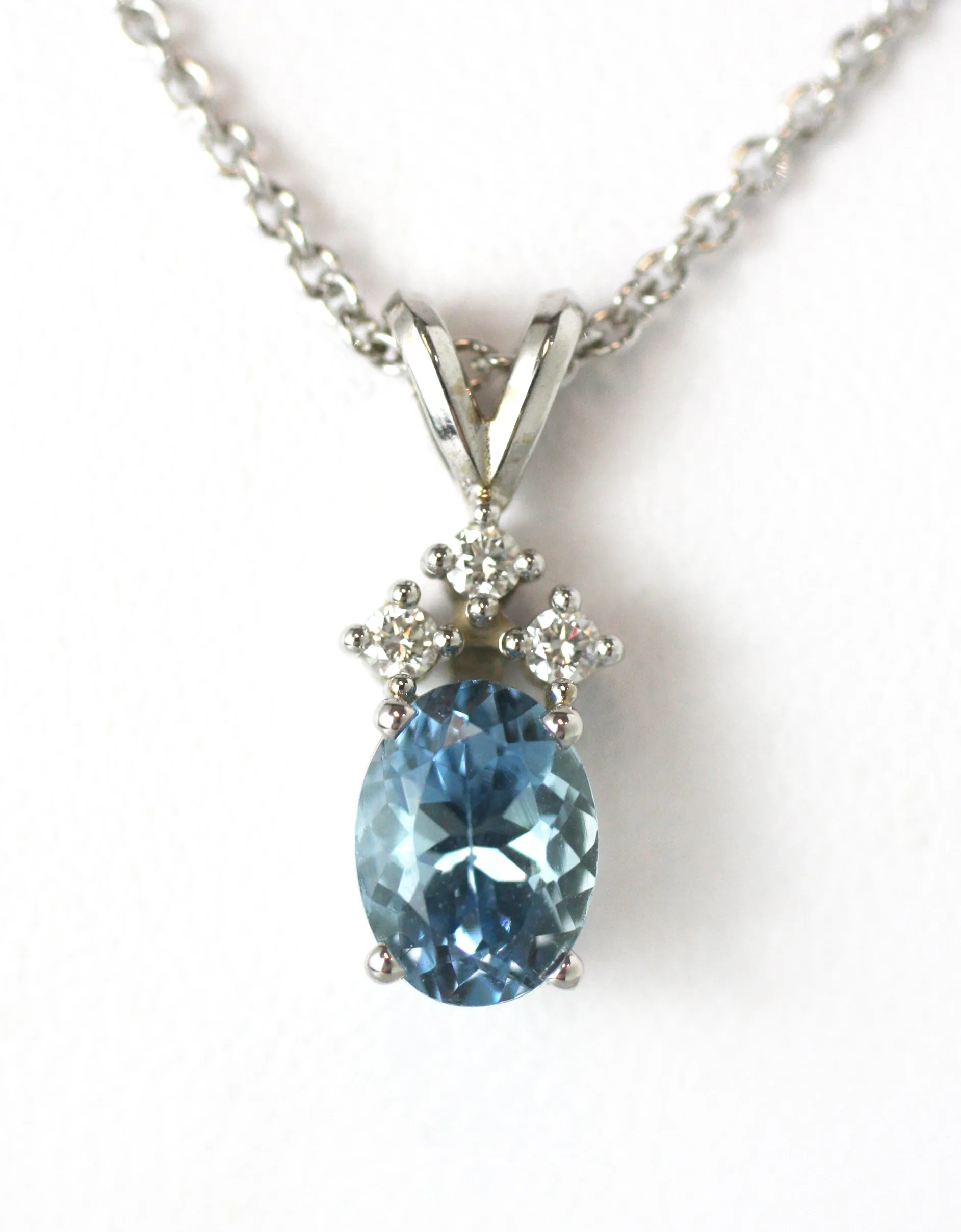 Oval Aquamarine & Diamond Pendant
