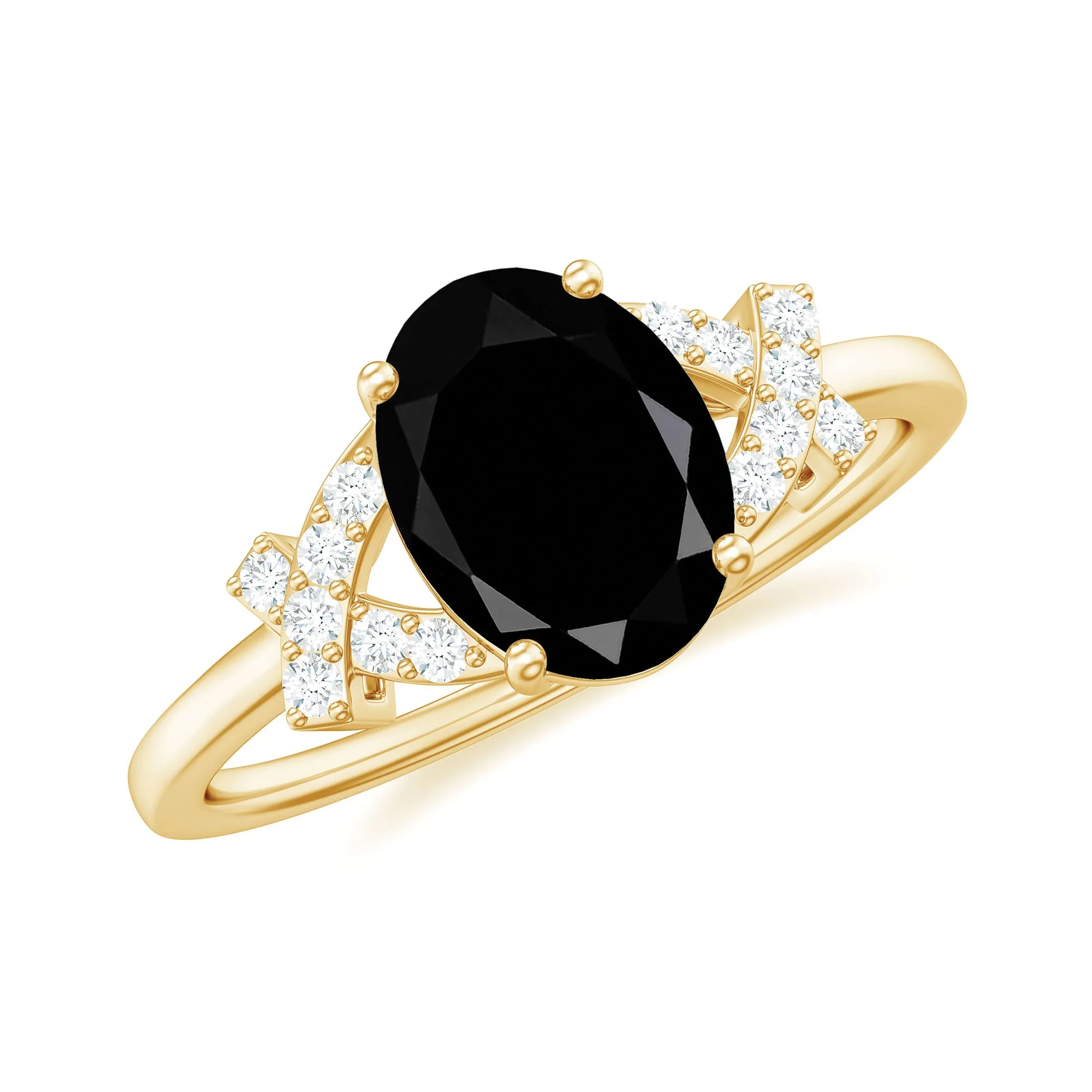 Oval Created Black Diamond Solitaire Ring with Diamond in Split Shank