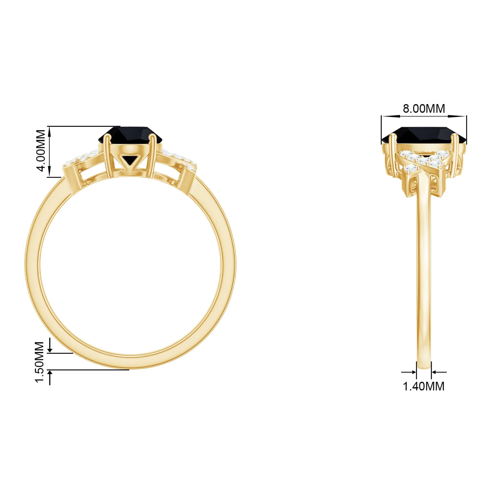 Oval Created Black Diamond Solitaire Ring with Diamond in Split Shank