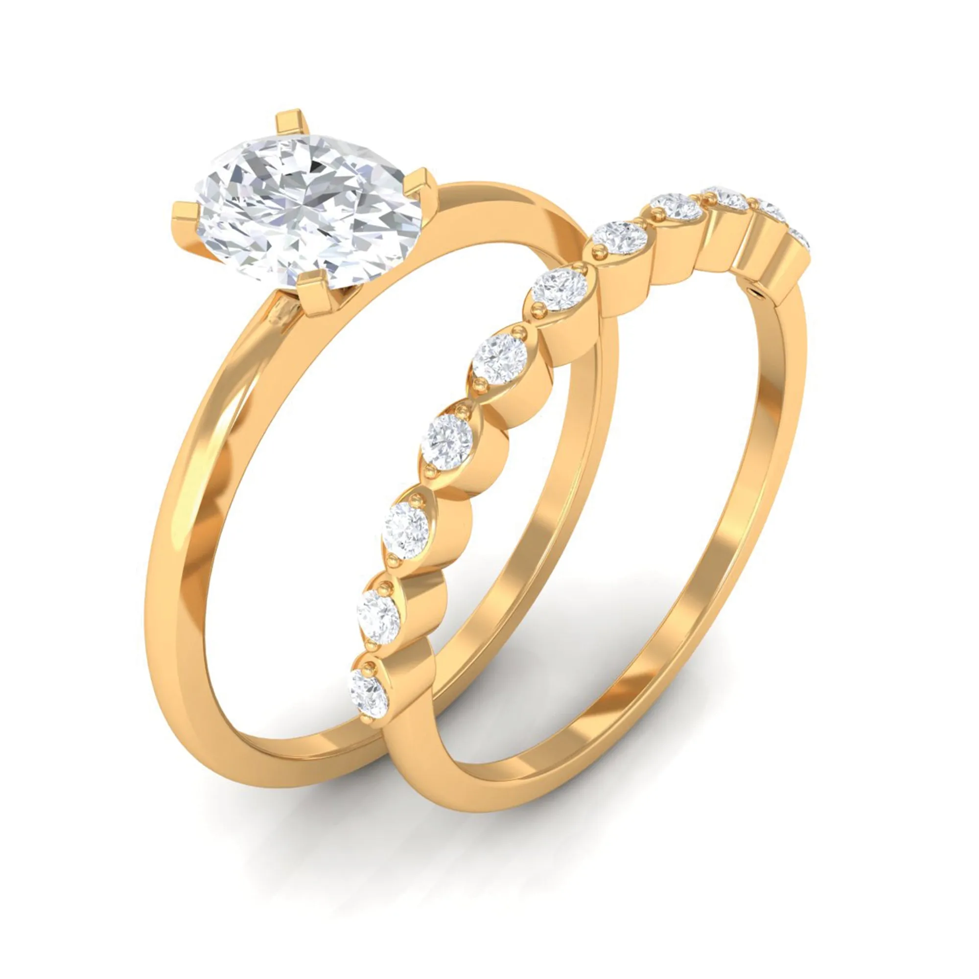 Oval Cut Moissanite Solitaire Bridal Ring Set