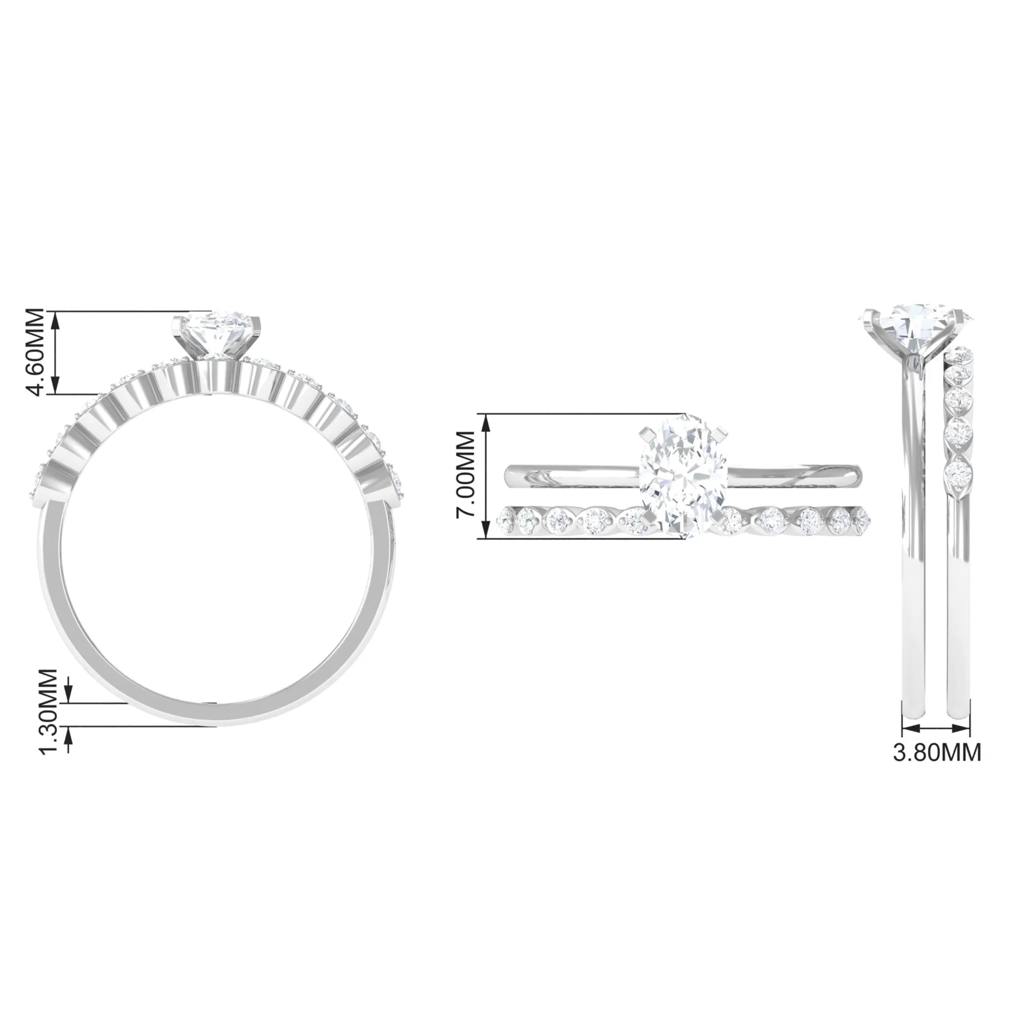 Oval Cut Moissanite Solitaire Bridal Ring Set