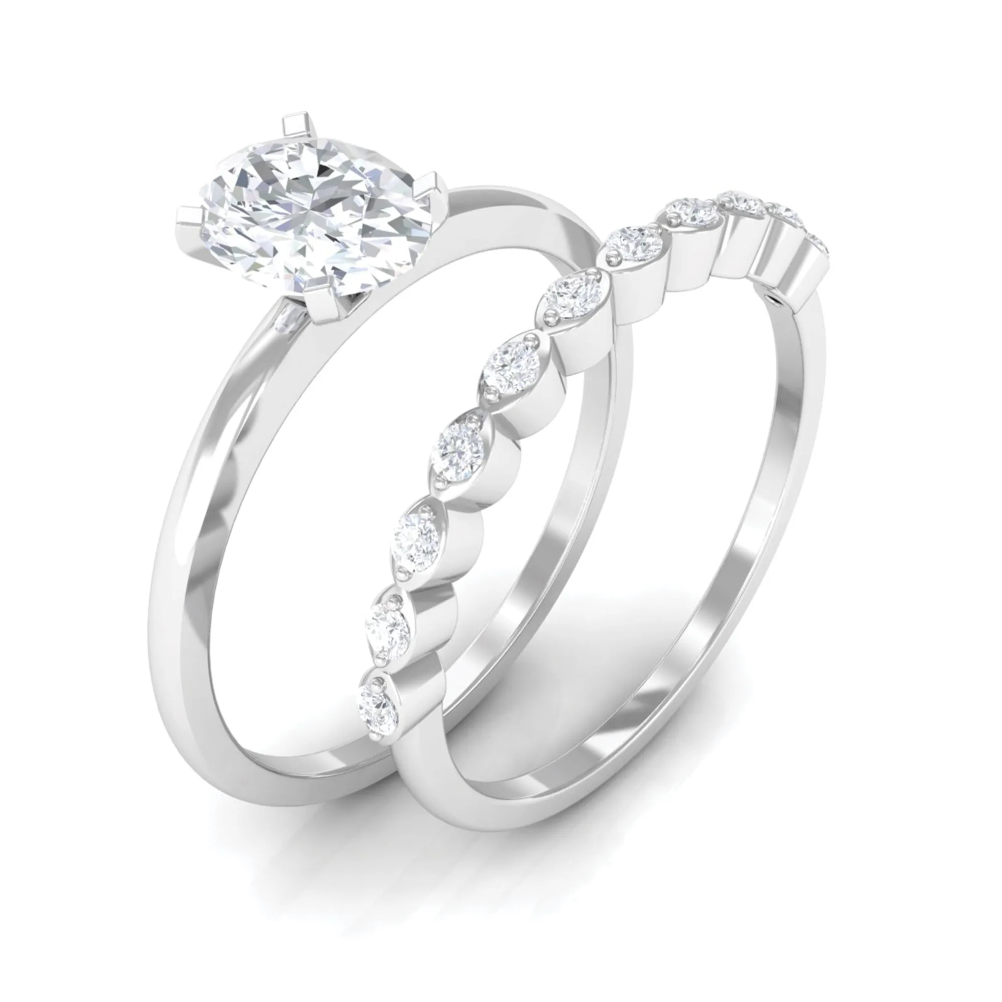 Oval Cut Moissanite Solitaire Bridal Ring Set