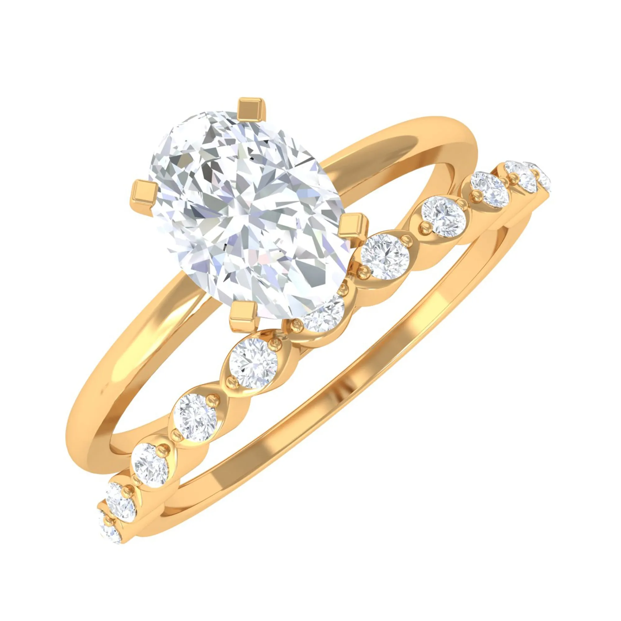 Oval Cut Moissanite Solitaire Bridal Ring Set