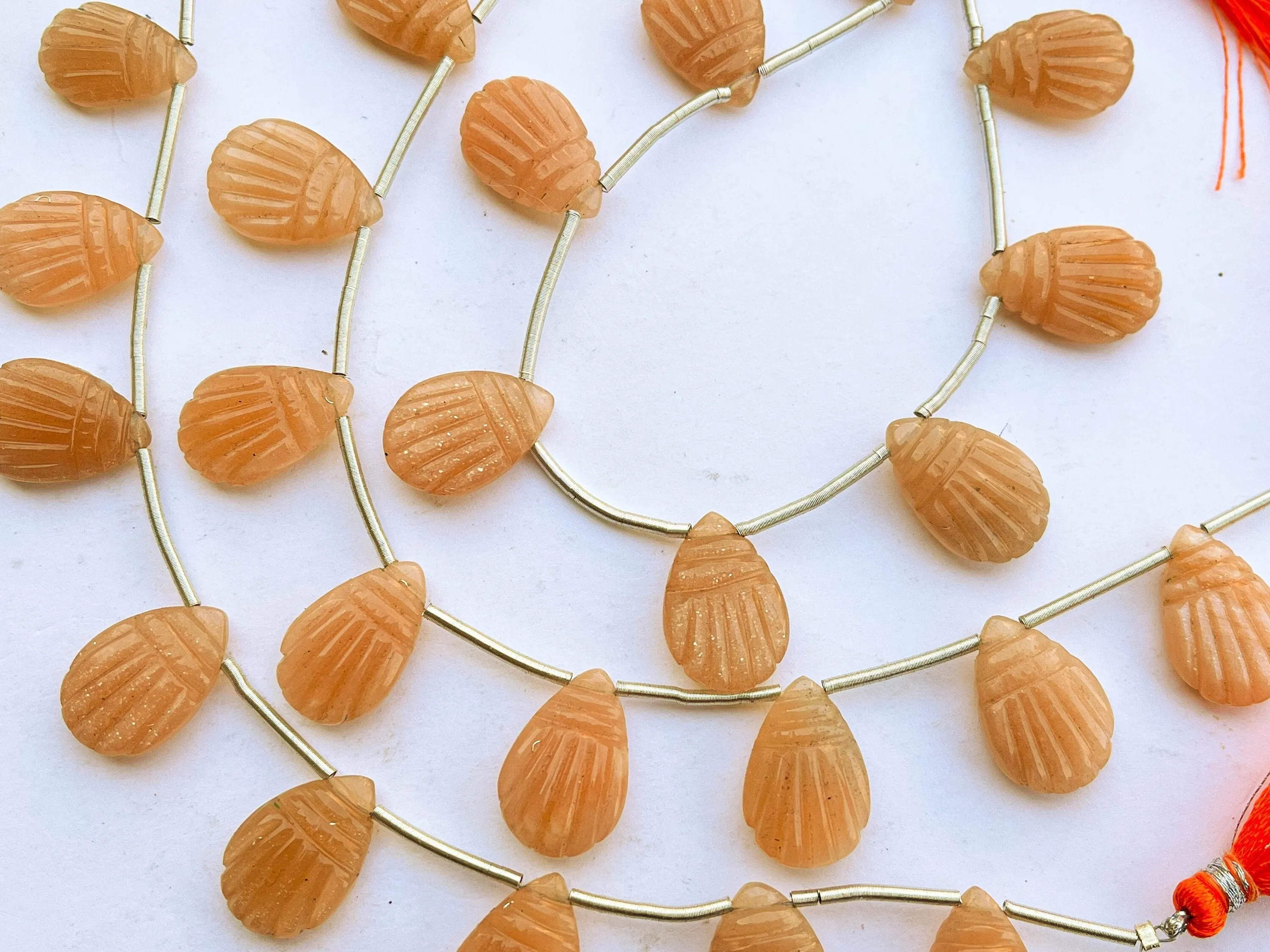 Peach Moonstone Carved Briolette Beads