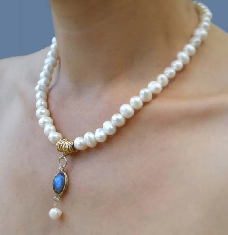 Pearl Labradorite Pendant Necklace