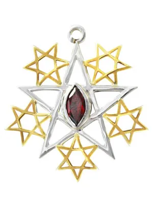 Pentagram Garnet Silver & Gold Talisman Pendant Necklace
