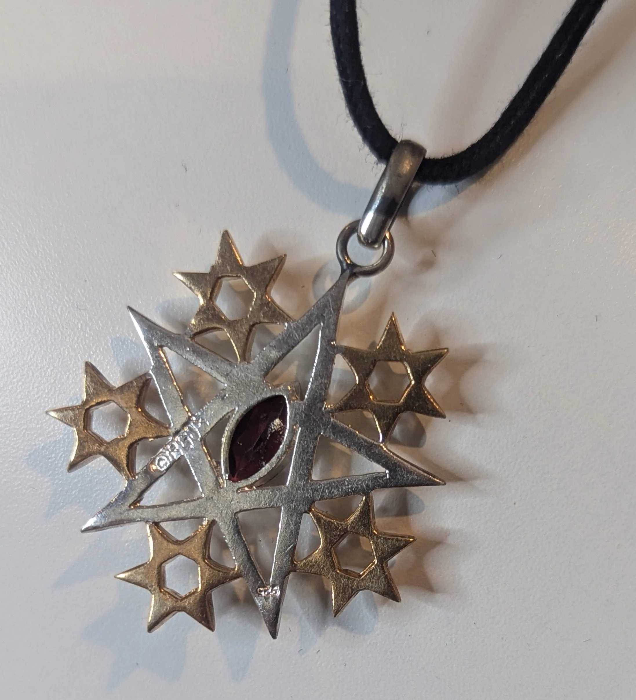 Pentagram Garnet Silver & Gold Talisman Pendant Necklace