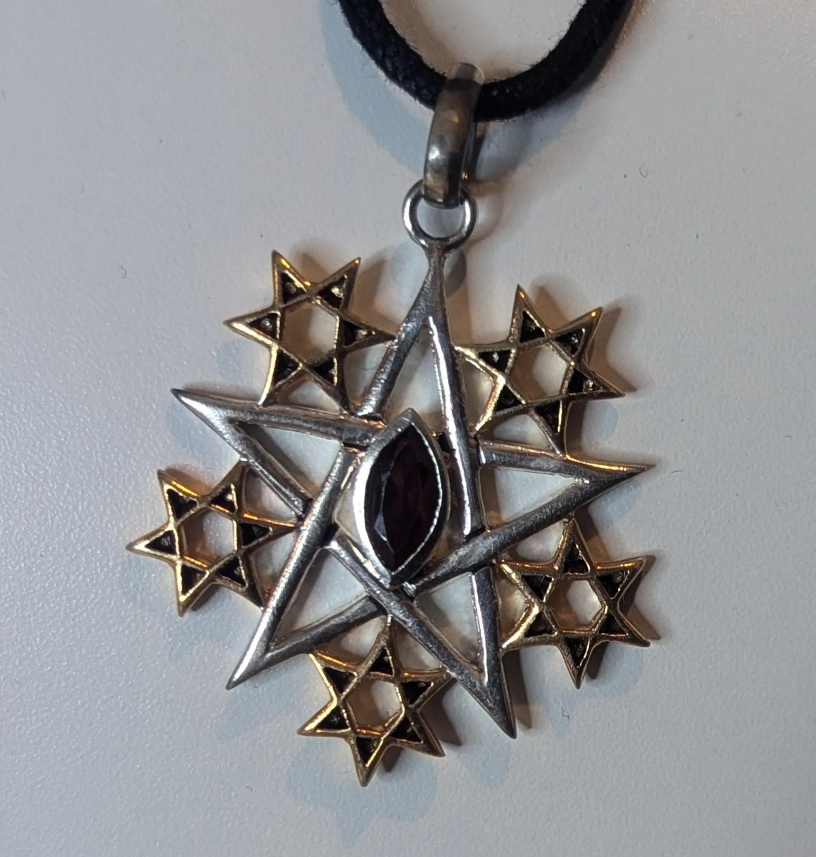 Pentagram Garnet Silver & Gold Talisman Pendant Necklace