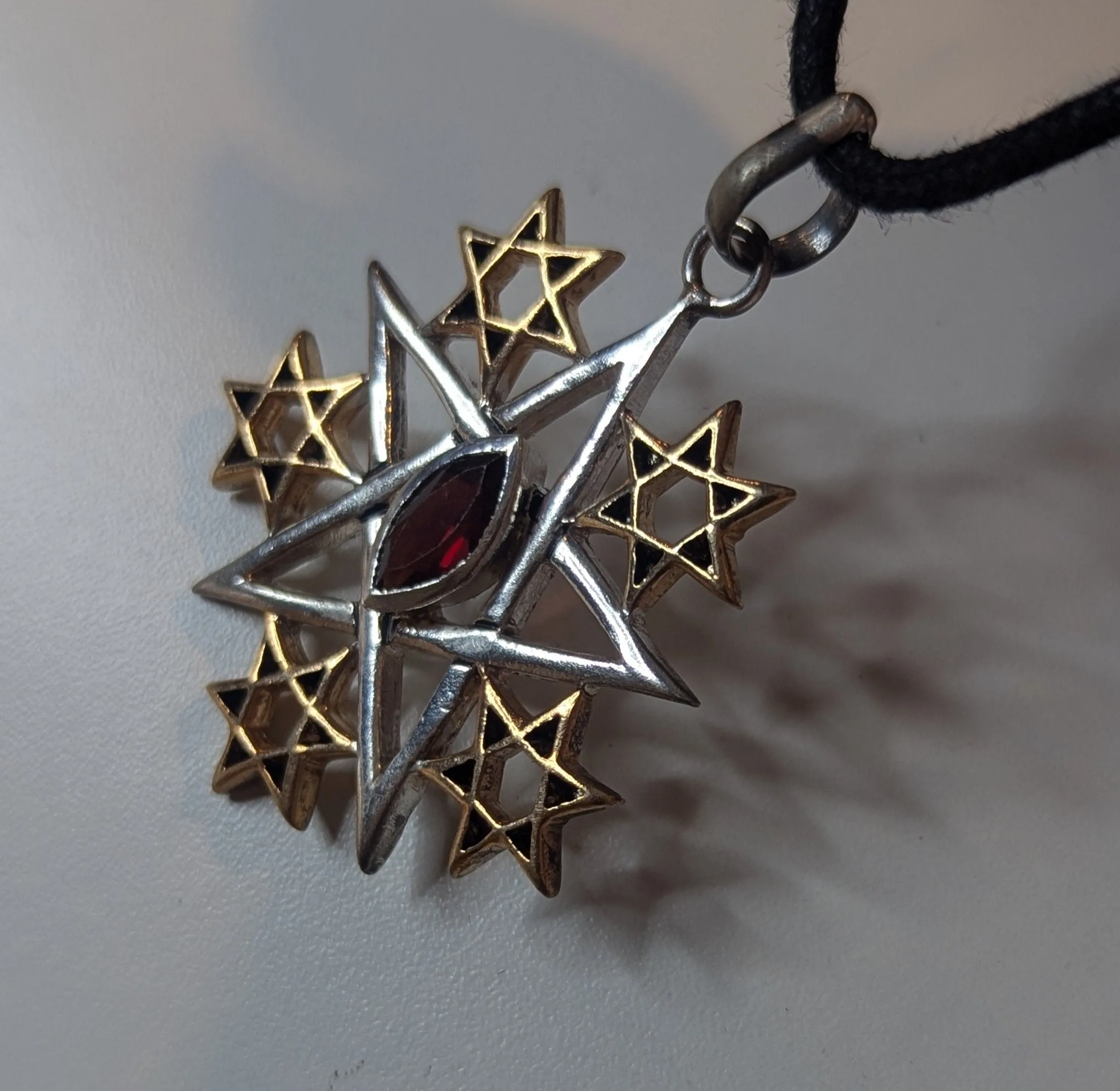 Pentagram Garnet Silver & Gold Talisman Pendant Necklace