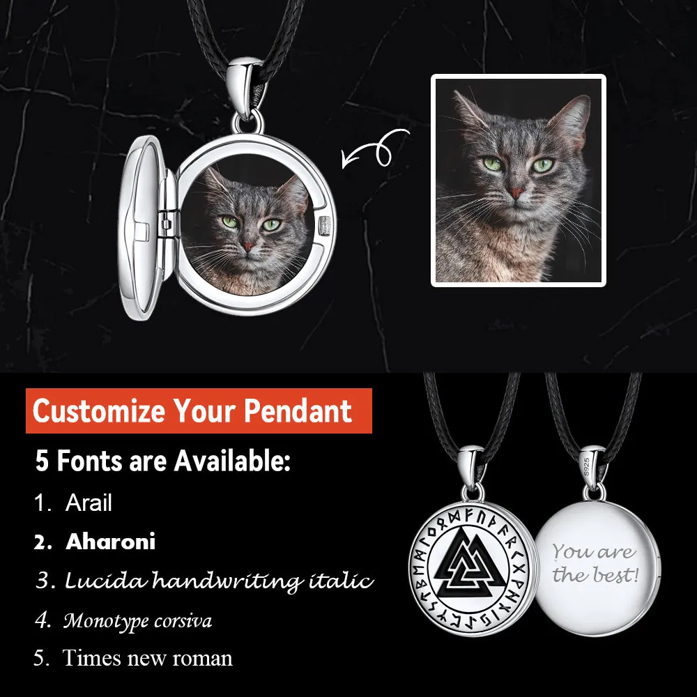 Personalized Viking Valknut Locket Necklace With Picture for Men