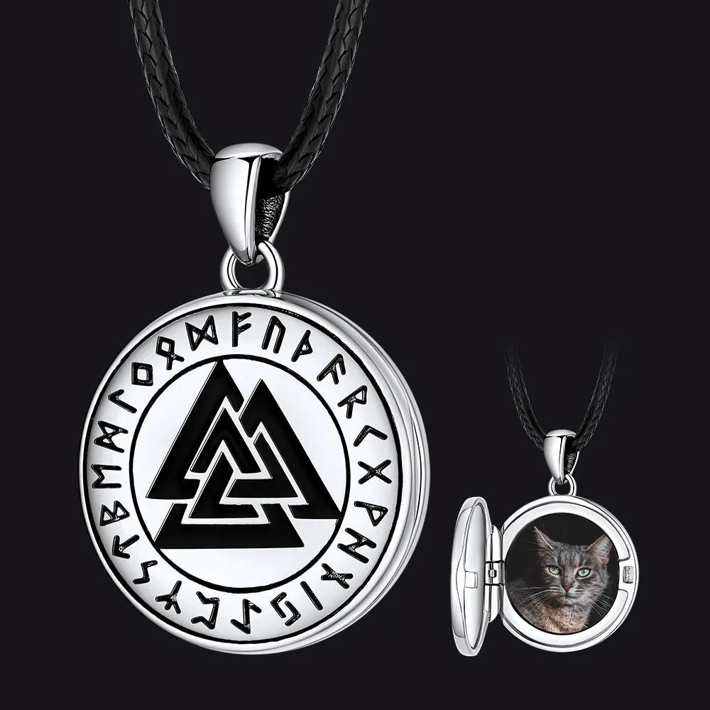 Personalized Viking Valknut Locket Necklace With Picture for Men
