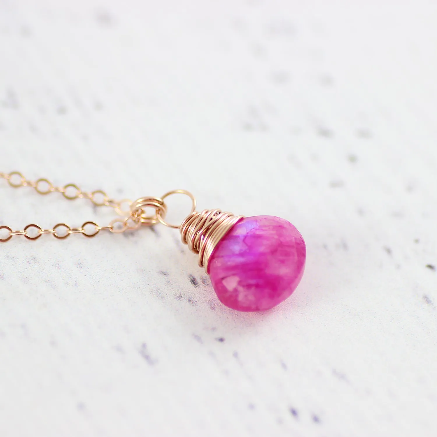 Pink Moonstone Rose Gold Dangle Necklace