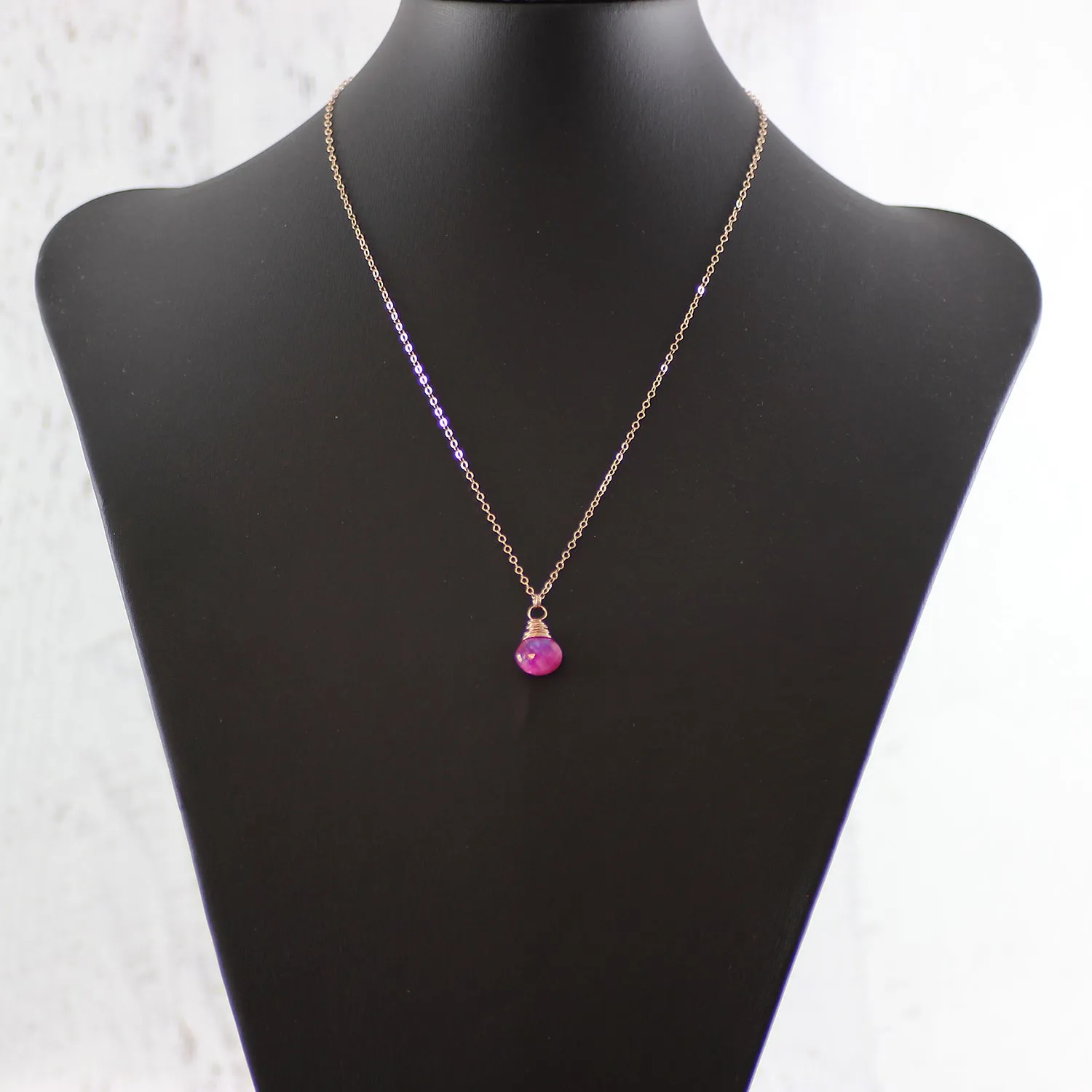 Pink Moonstone Rose Gold Dangle Necklace