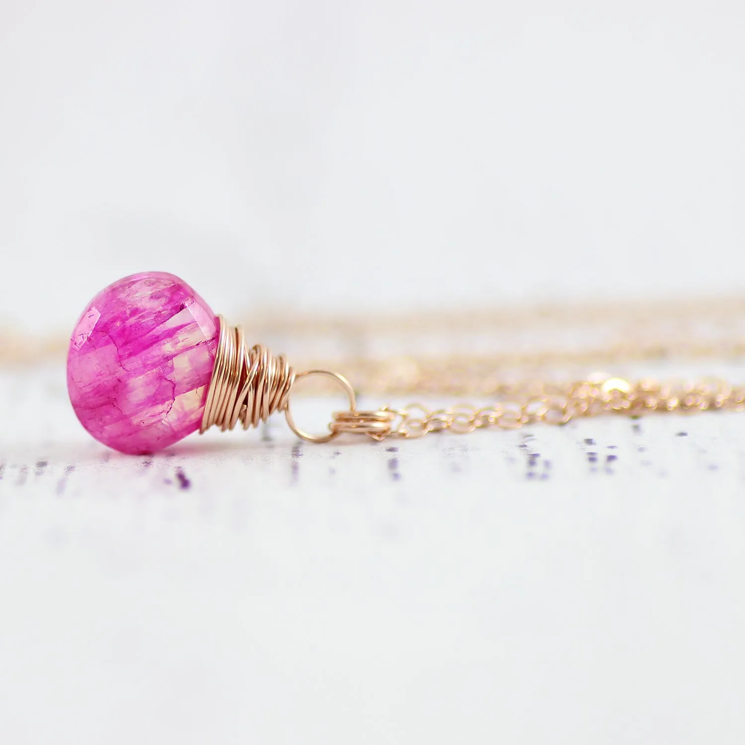 Pink Moonstone Rose Gold Dangle Necklace