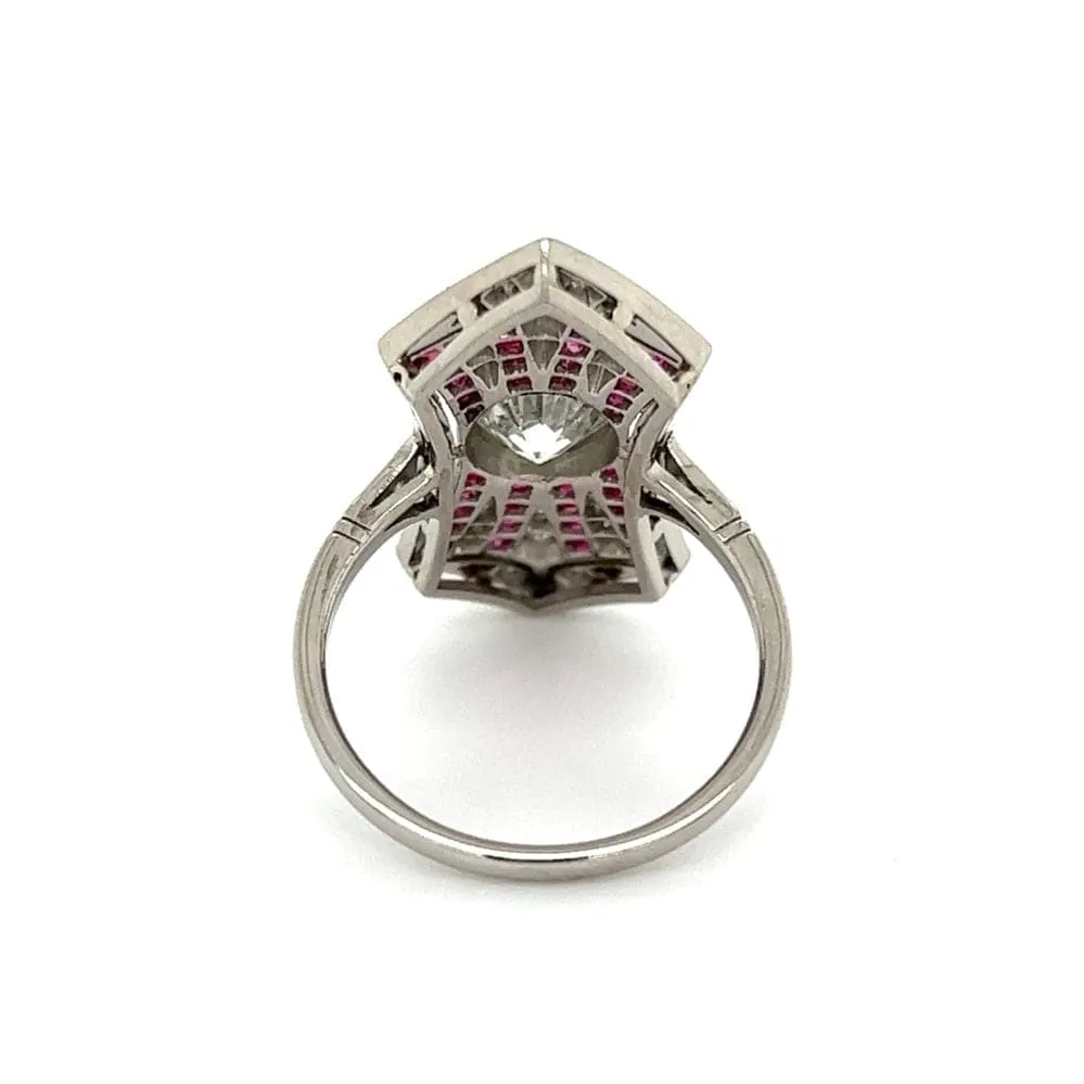 Platinum 1.00 ct Old Euro Cut Diamond With Accent Rubies and Diamond Ring at Regard Jewelry in Austin, Texas