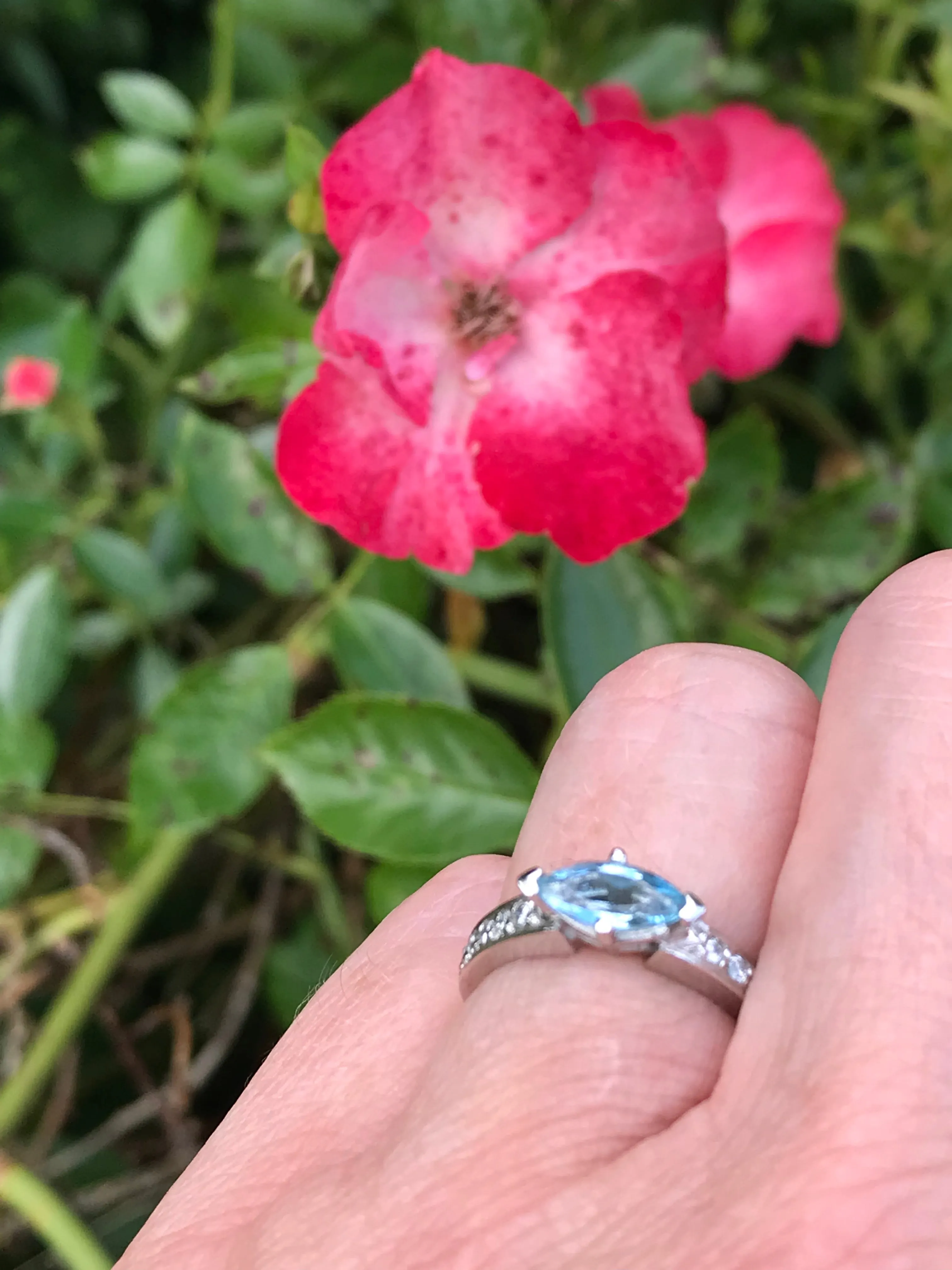 Platinum marquise Aquamarine and diamond ring