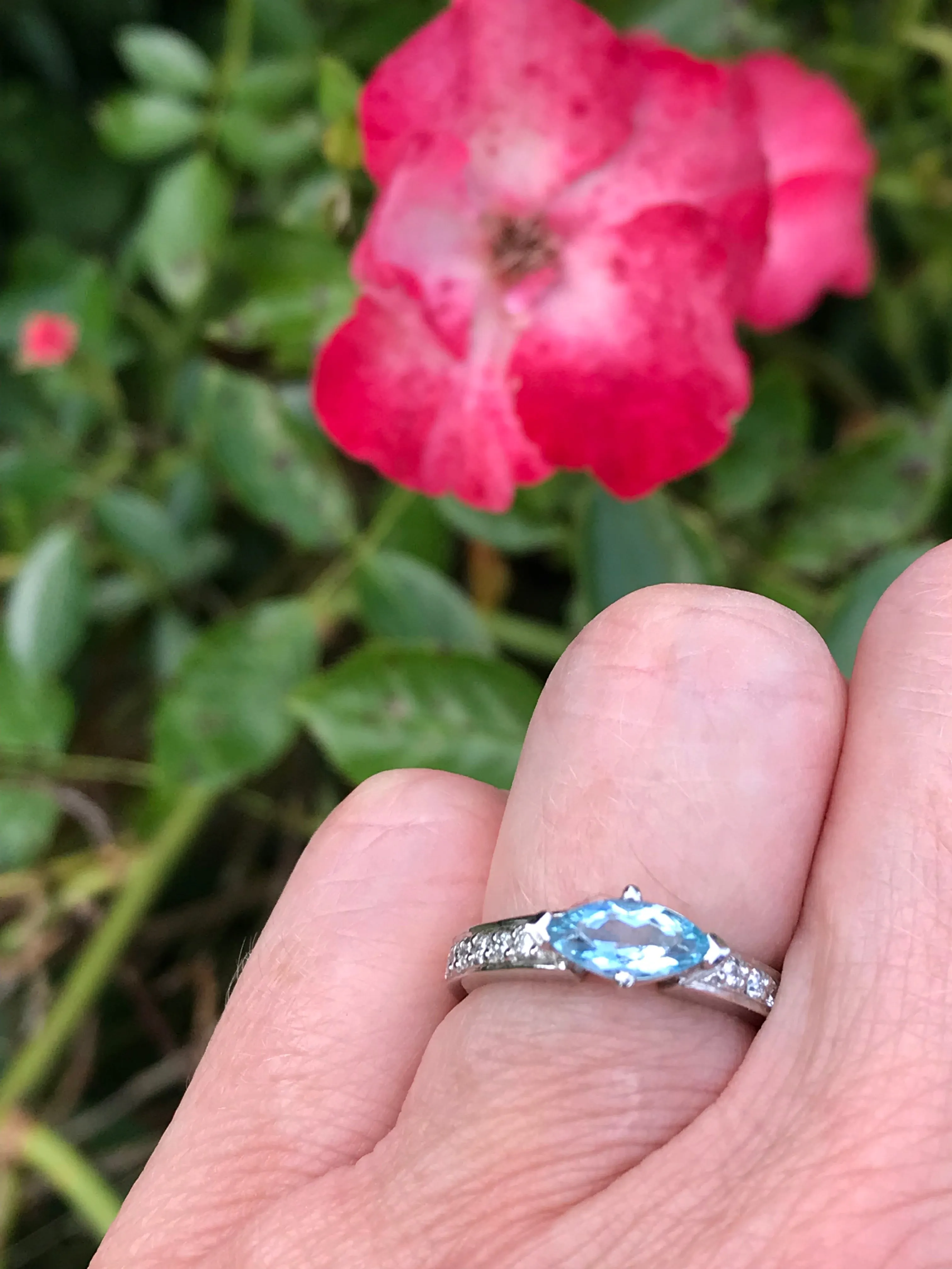 Platinum marquise Aquamarine and diamond ring