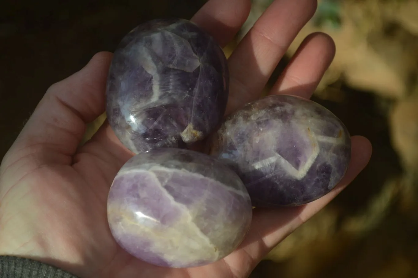 Polished Dream Amethyst Galet / Palm Stones x 12 From Madagascar