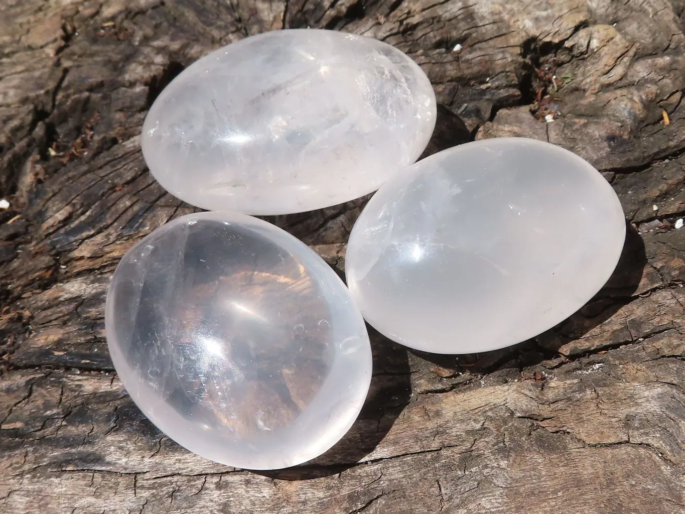 Polished Large Girasol Pearl Quartz Galet / Palm Stones x 12 From Ambatondrazaka, Madagascar