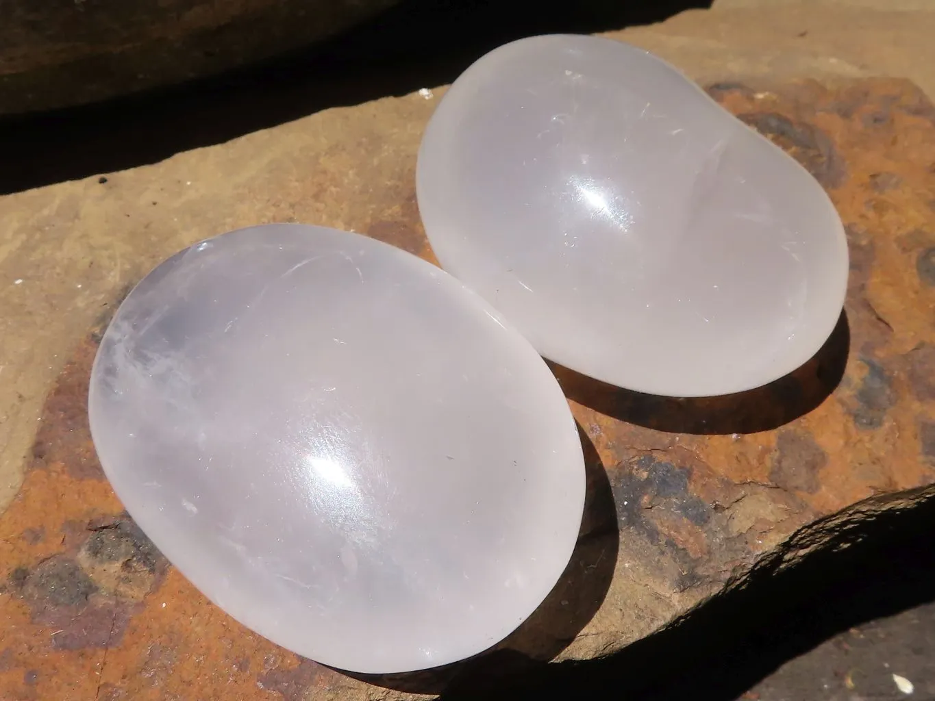 Polished Large Girasol Pearl Quartz Galet / Palm Stones x 12 From Ambatondrazaka, Madagascar