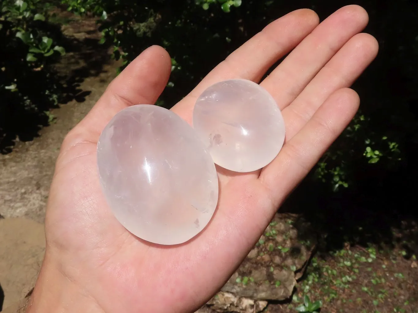 Polished Large Girasol Pearl Quartz Galet / Palm Stones x 12 From Ambatondrazaka, Madagascar