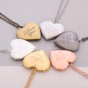 "I love you" Carved 6 Colors DIY Love Heart Secret Message Locket Necklace Pendant Vintage
