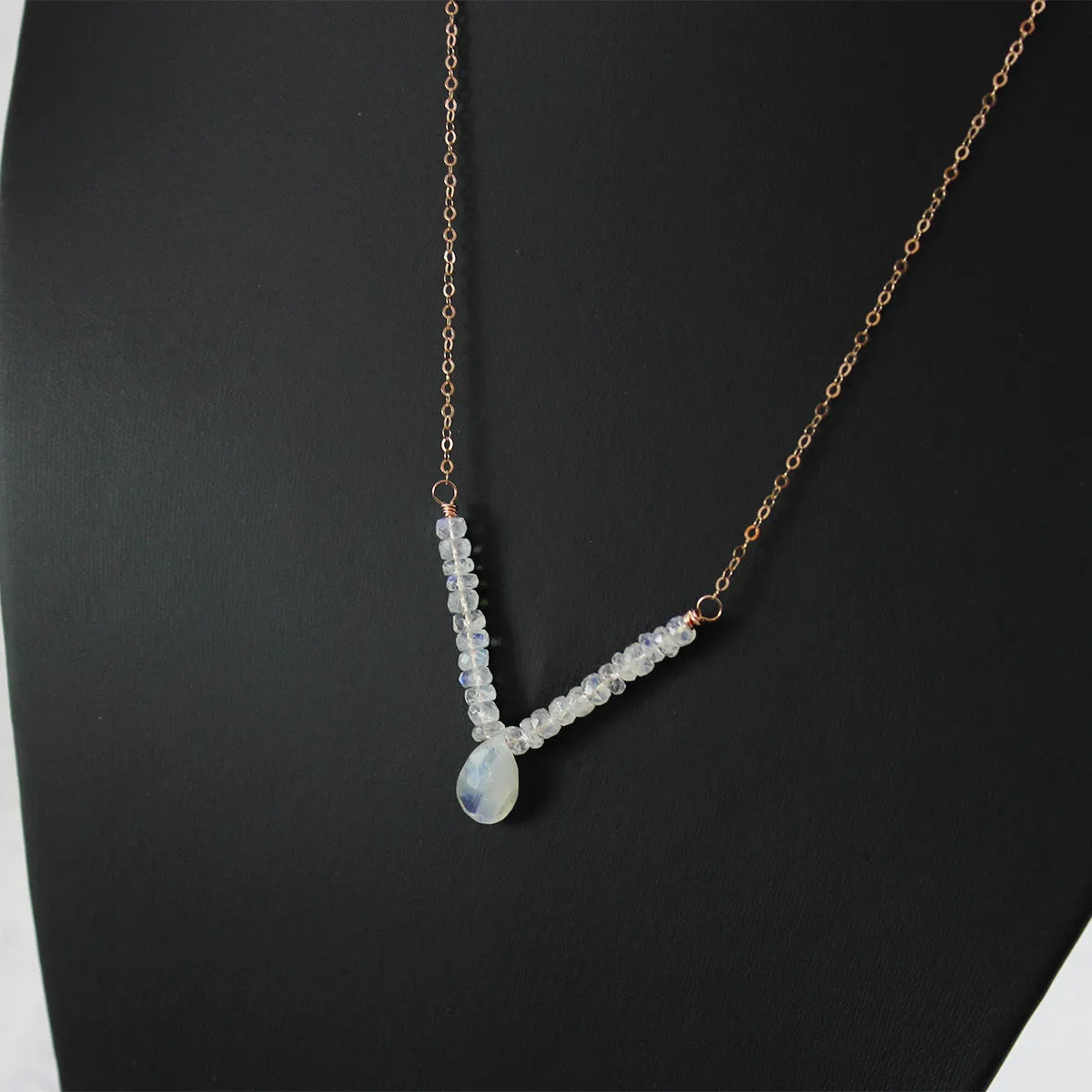 Rainbow Moonstone Rose Gold Bridal Necklace