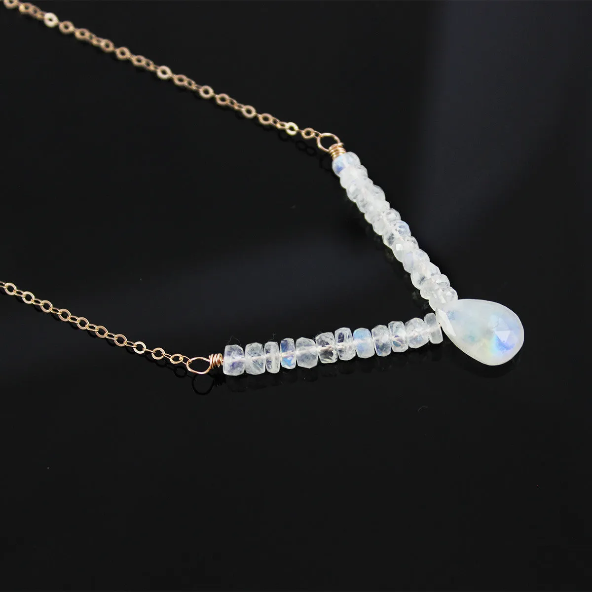 Rainbow Moonstone Rose Gold Bridal Necklace
