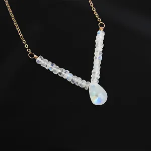 Rainbow Moonstone Rose Gold Bridal Necklace