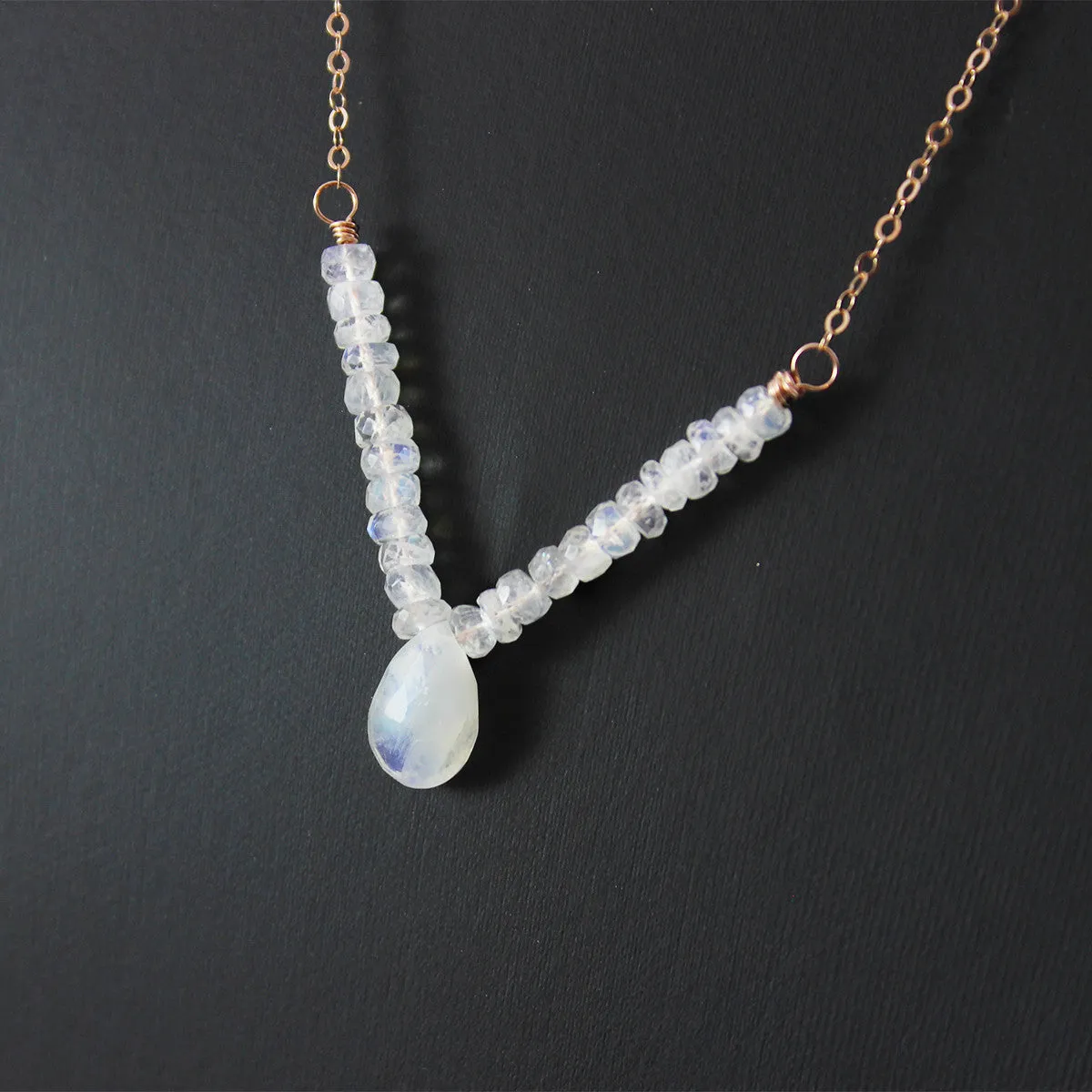 Rainbow Moonstone Rose Gold Bridal Necklace