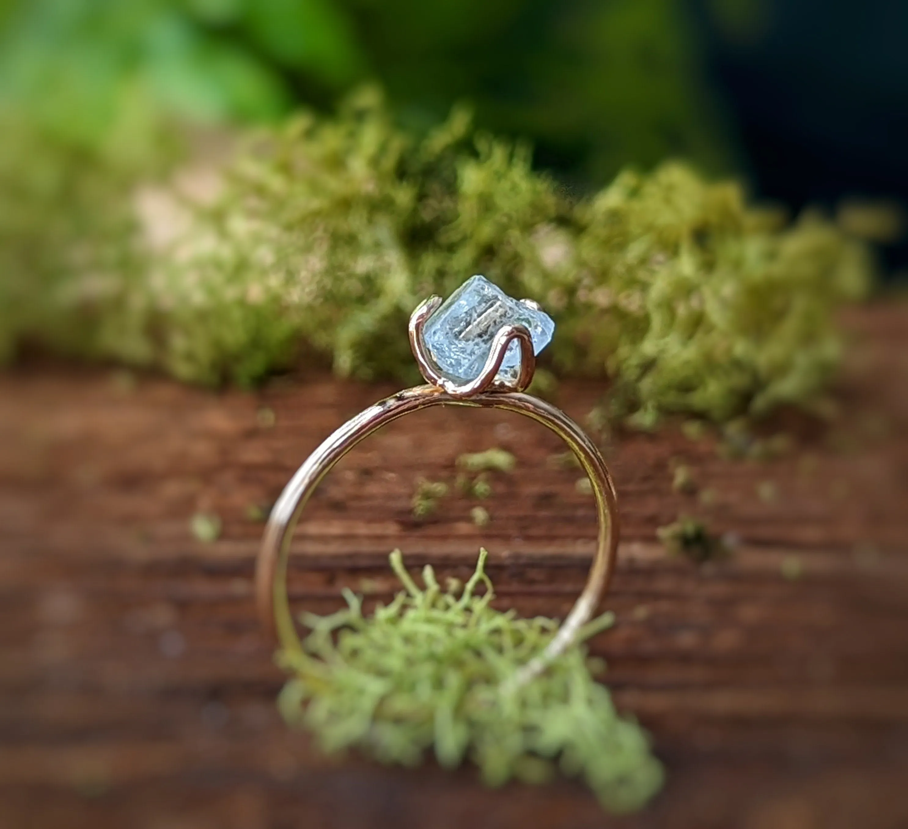 Raw Aquamarine flower ring