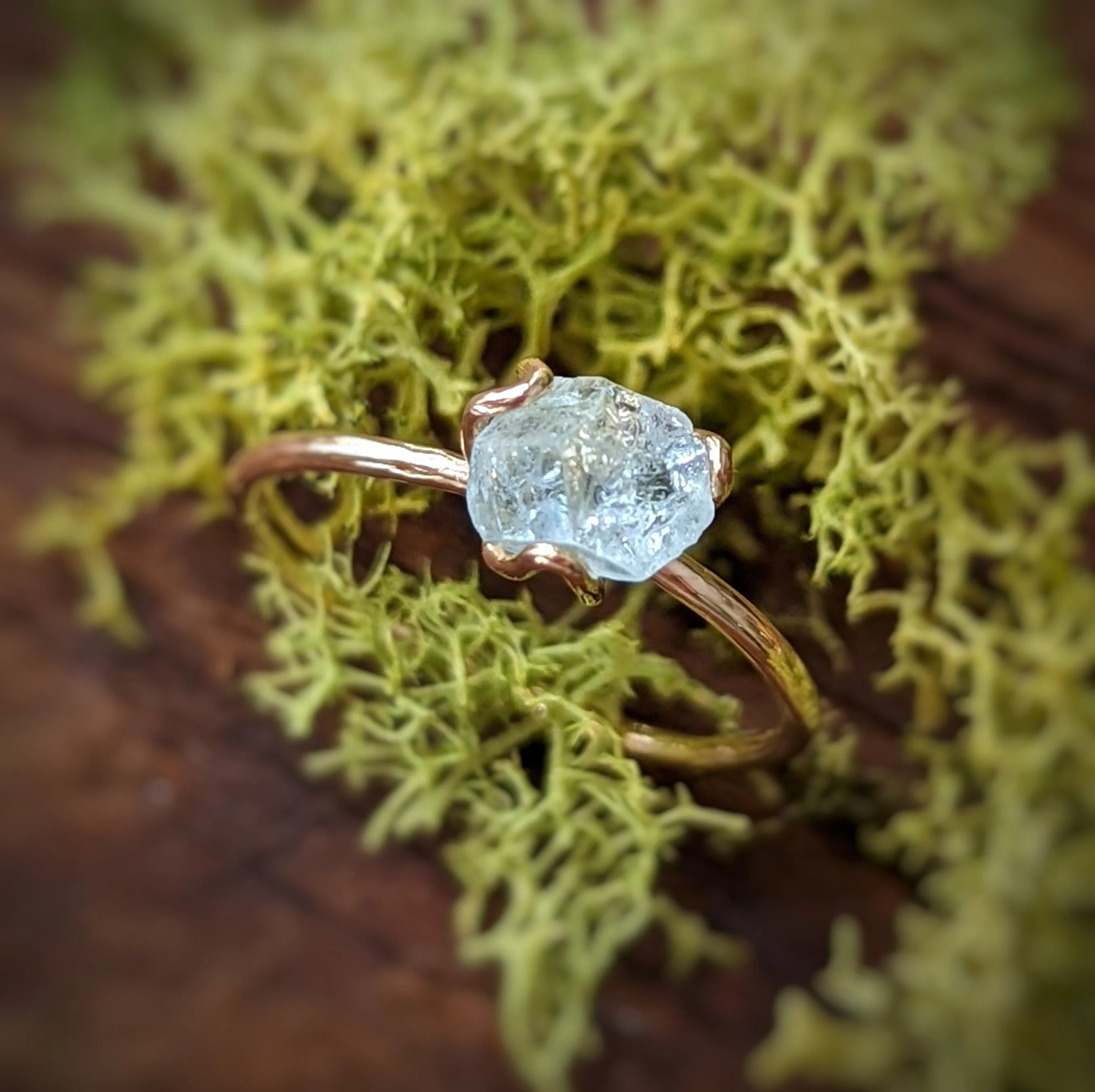 Raw Aquamarine flower ring