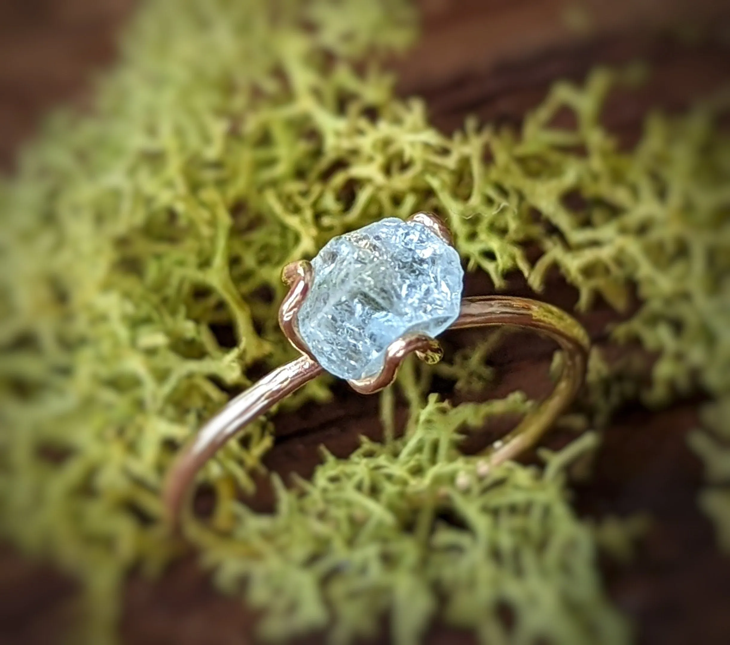 Raw Aquamarine flower ring